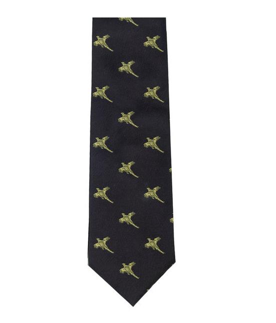 Navy Blue Woven Tie with Flying Pheasants - Farm Cottage Brands