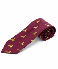 Burgundy Red Silk Tie with Small Flying Pheasants