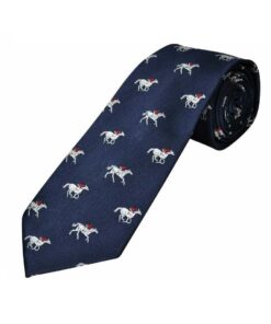 Navy Blue Woven Tie with Horses and Jockeys