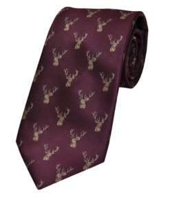 Woven Burgundy Red Silk Stag's Head and Antlers Tie