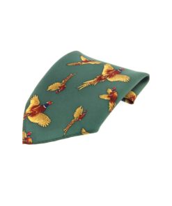 Soprano Green Flying Pheasant Silk Pocket Square