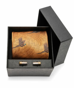 Gold Pheasant Tie and Silver Cartridge Cufflink Set