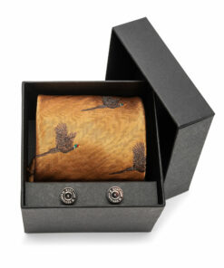 Gold Pheasant Tie and Cartridge End Cap Cufflink Set