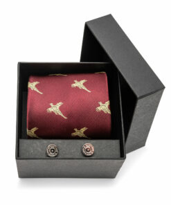 Burgundy Pheasant Tie and Cartridge Top Cufflink Set