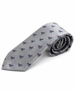 Silver Woven Tie With Racehorses And Jockeys