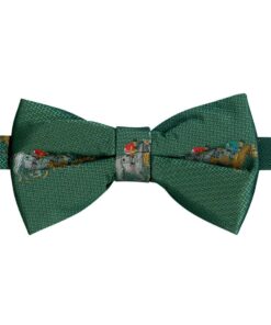 Dark Green Woven Bow Tie With Horses and Jockeys Racing