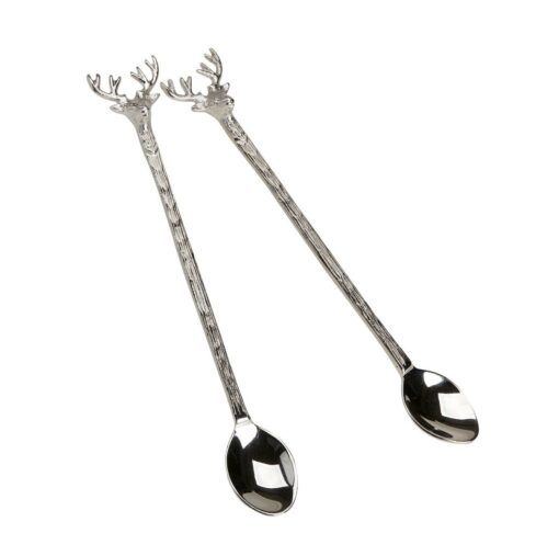 Set Of Two Long Handled Stags Head Jam / Chutney Spoons