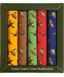 40cm x 40cm Tamielle Single man's white handkerchief with pheasant motif 