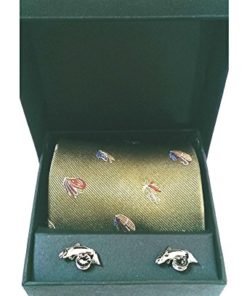 Tweed pheasant Country Tie with silver pheasant cufflinks in a gift box 